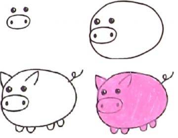 Как нарисовать свинью, поросенка взрослому или ребенку